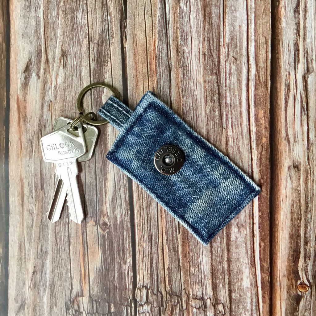 Upcycled Denim Key Fob - Various Button Styles