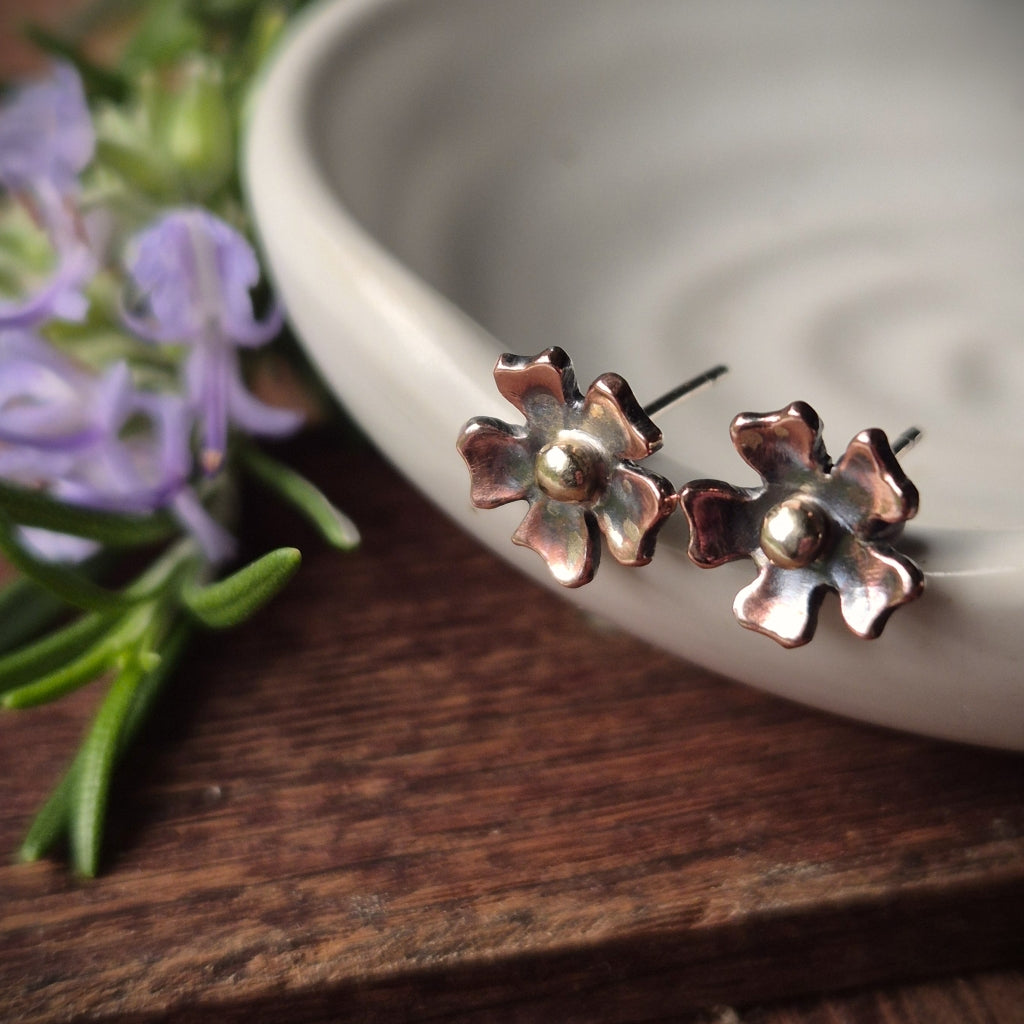 Forrest Flower Studs in Copper and Brass