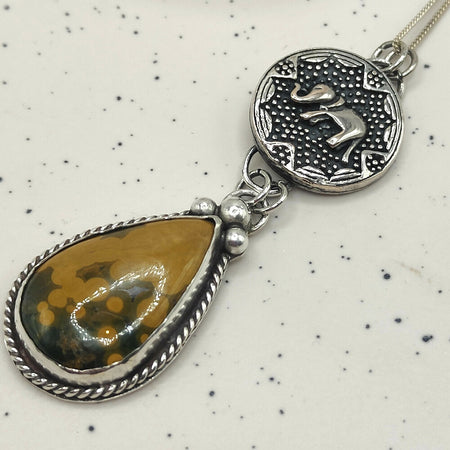 Ocean Jasper & Elephant Pendant Necklace – Sterling Silver
