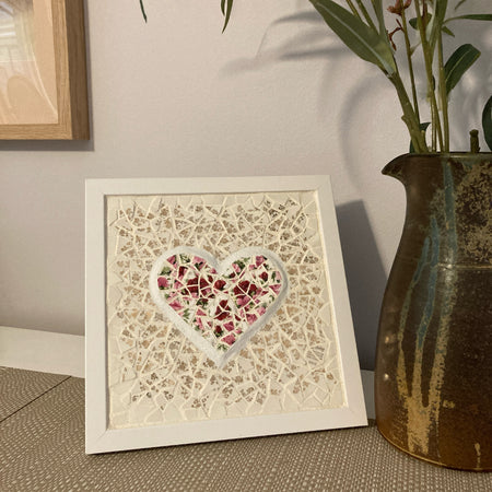 Upcycled Mosaic Art - Framed Heart - Roses