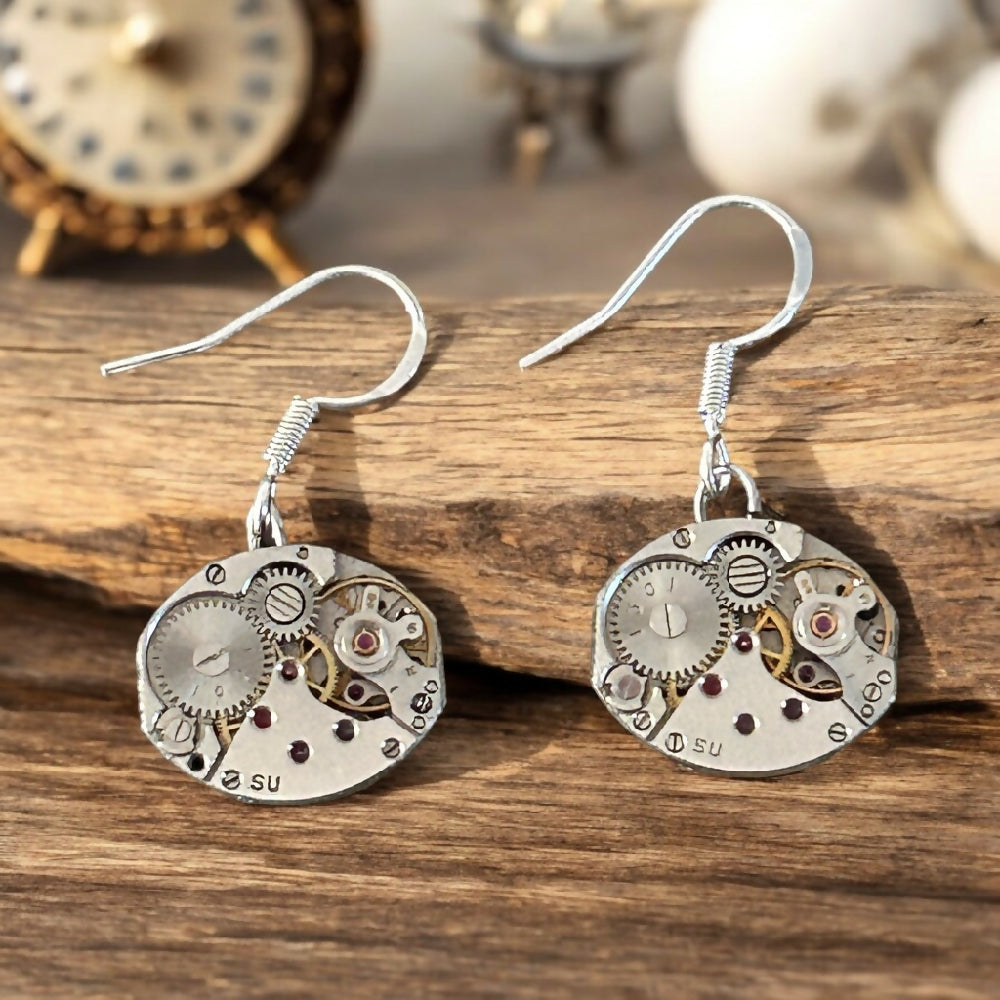 Steampunk watch movement earrings