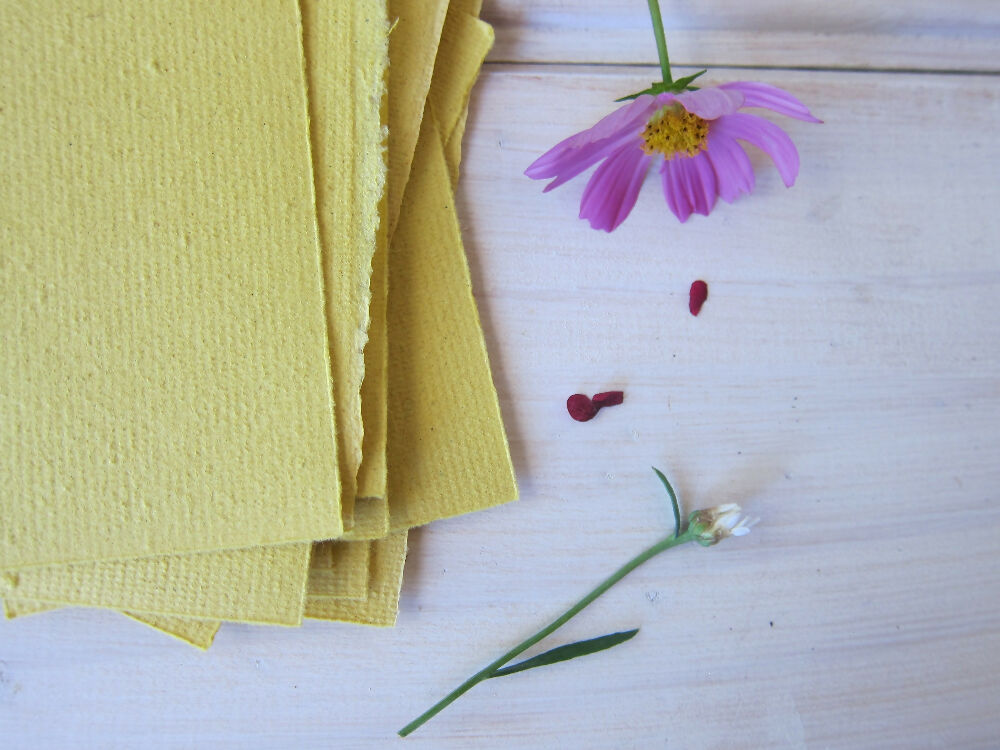 Turmeric Dyed Handmade Paper sheets/ Recycled paper stationery/ A7