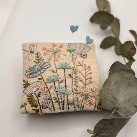 Hand embroidered/liberty pin cushion