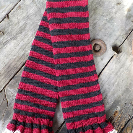 striped legwarmers pure wool burgundy and black