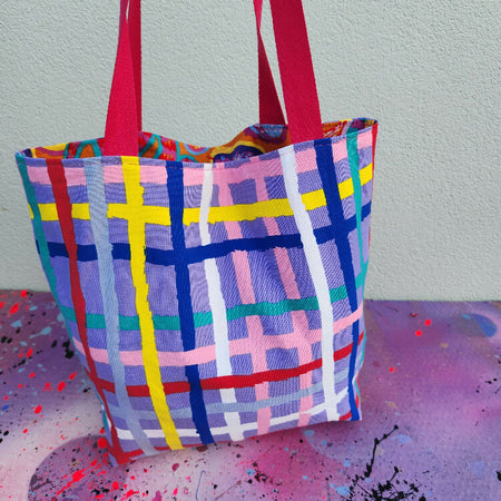 Purple and Coloured Stripes Reversible Medium Tote Bag