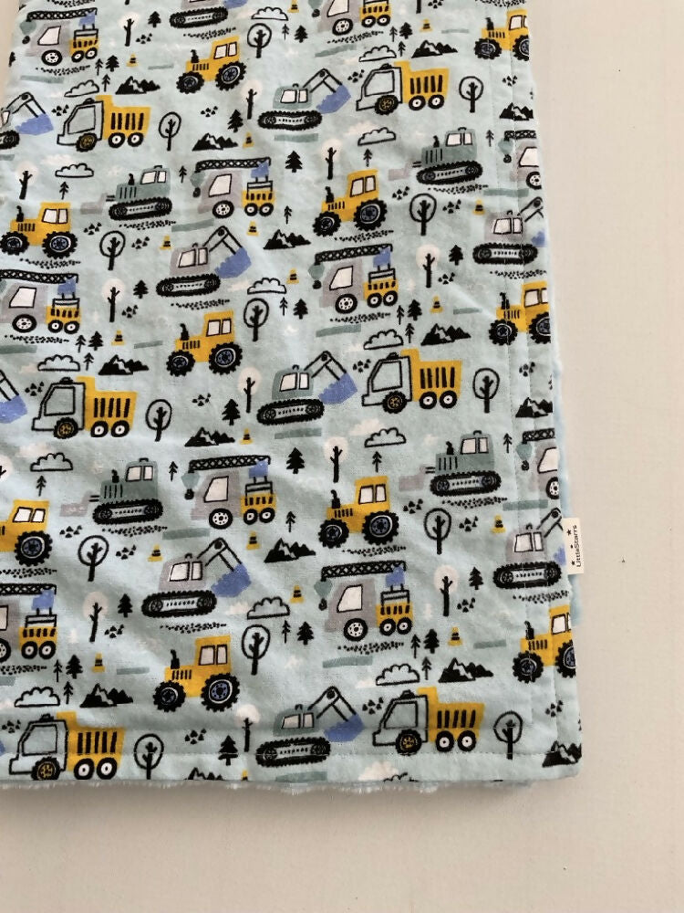 Baby Blanket / Flannelette Cotton / Minky Dot / Tractors & Diggers