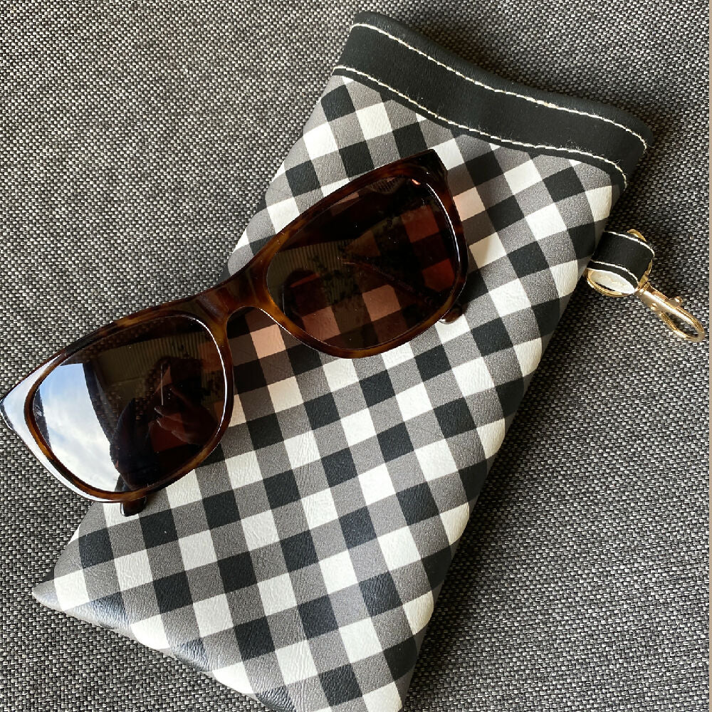 Glasses Case / PU Leather Black and White Gingham pattern print #15
