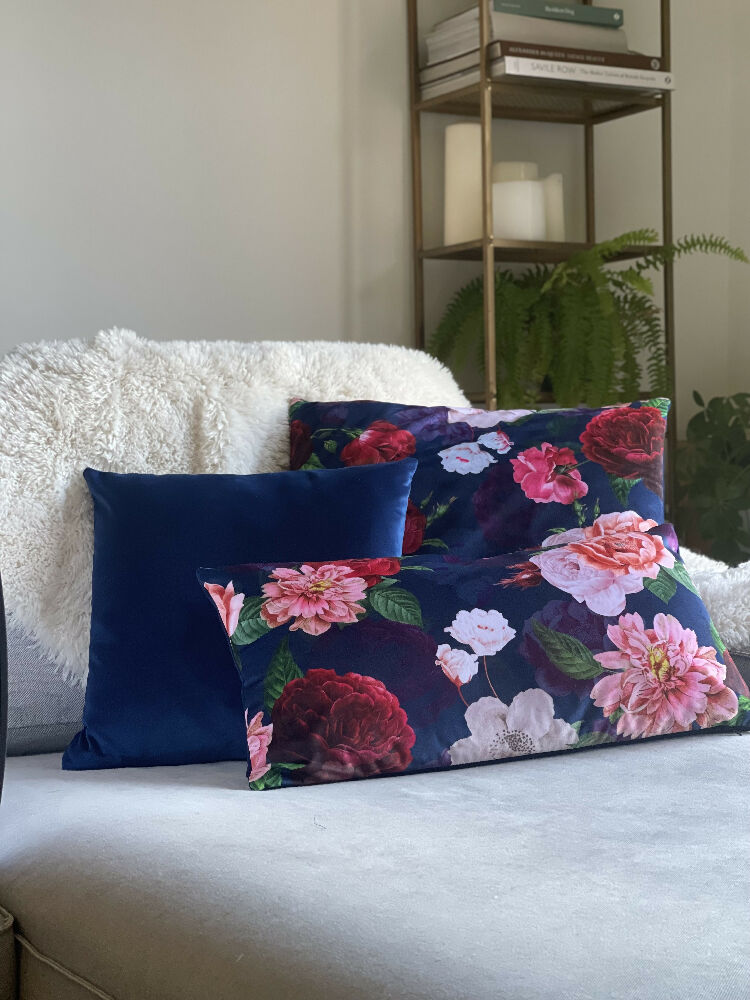 Botanical Blue Velvet Cushion Cover