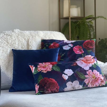 Botanical Blue Velvet Cushion Cover