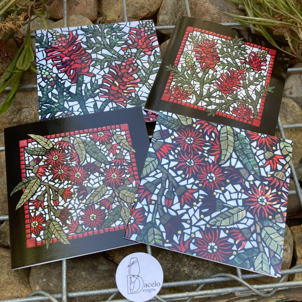 Mosaic Greeting Cards - Set of 4 - Australian Wildflowers