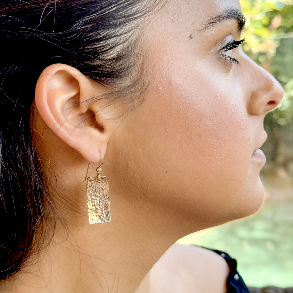 14K Gold Hand Hammered Dangle Earrings Gold ear hooks Organic geome