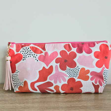 Zipper Pouch Red and Pink Floral Design