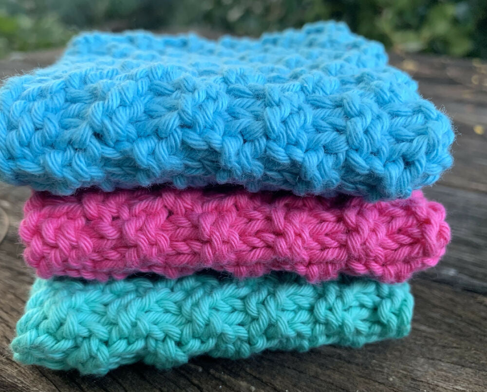 Set of 3 Pure Cotton Knitted Wash Cloths