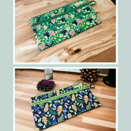 Handmade Jungle Themed Double Zippered Pencil Case