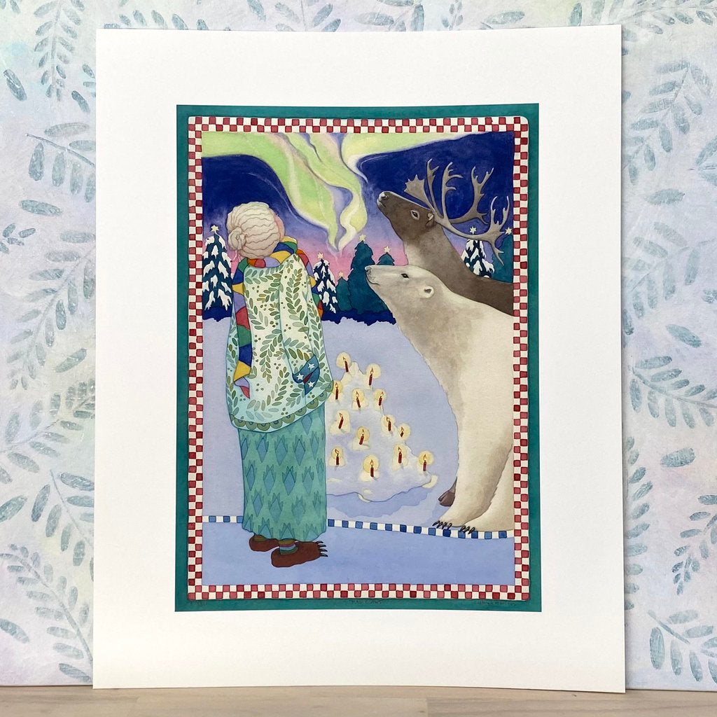 Woman, Polar Bear and Caribou - Forest Animal Print