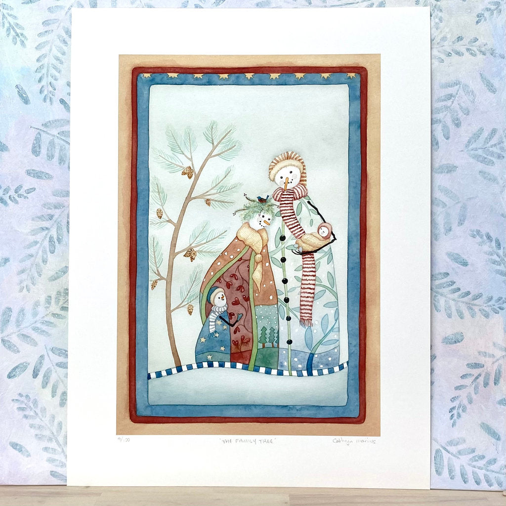 Quirky Snowman Family - Limited Edition Wall Print (r21-famt)