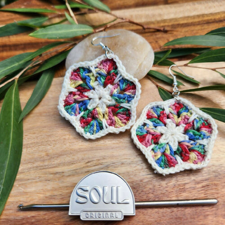 Crochet Earring - Colour Burst Flower