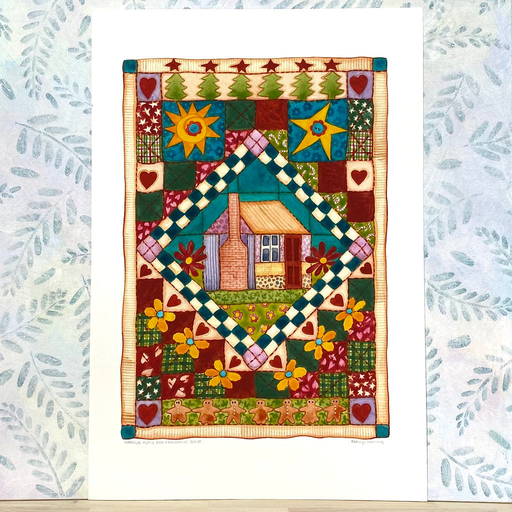 Cosy Patchwork House Mini Quilt - Unframed Art Print