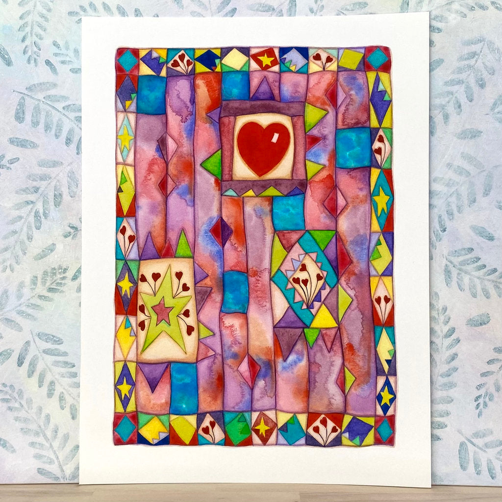 Colourful Heart Print from an Original Mini-quilt Painting