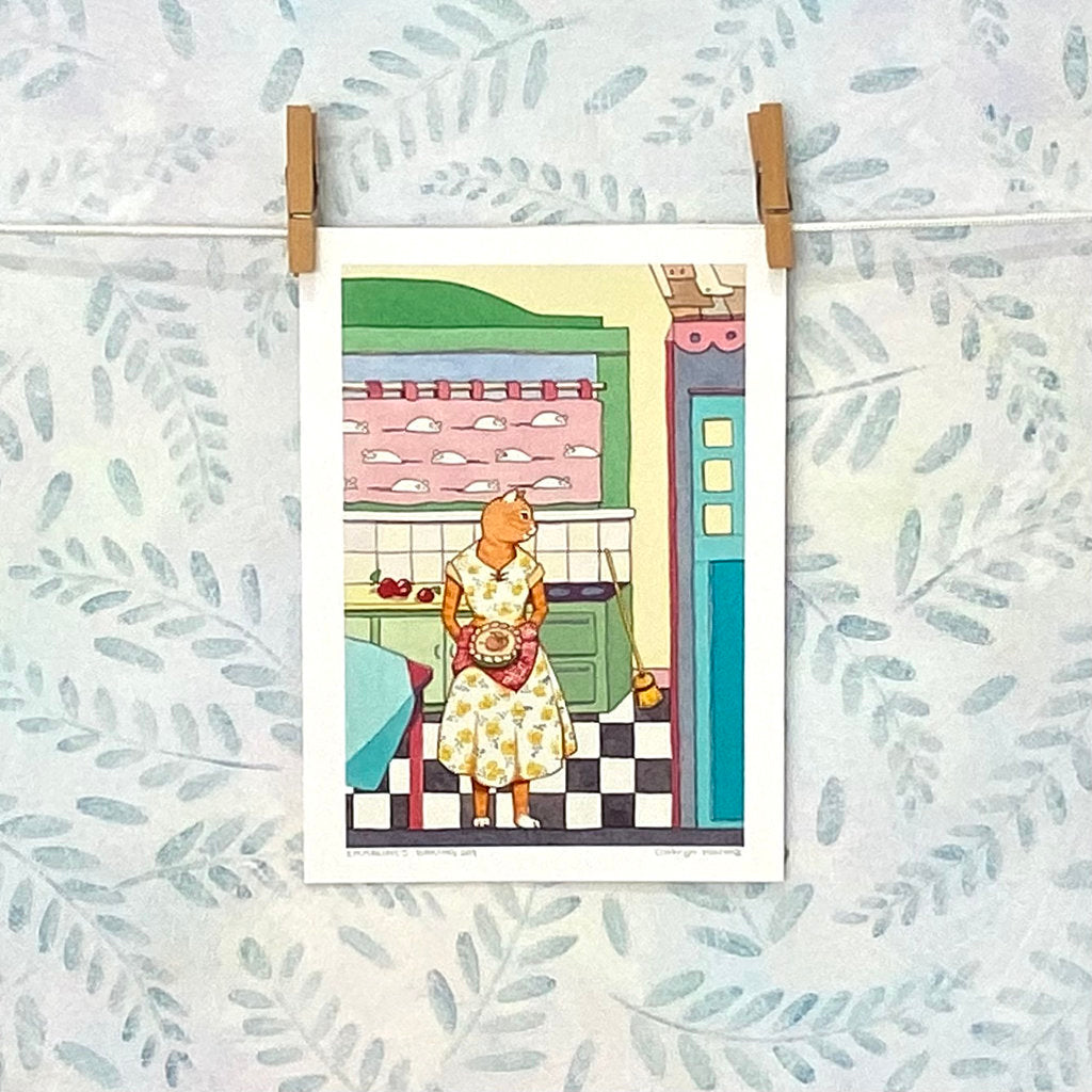 Cat Baking Pie in a Vintage Kitchen - Print (R5-bake)