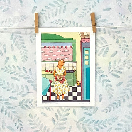 Cat Baking Pie in a Vintage Kitchen - Print (R5-bake)