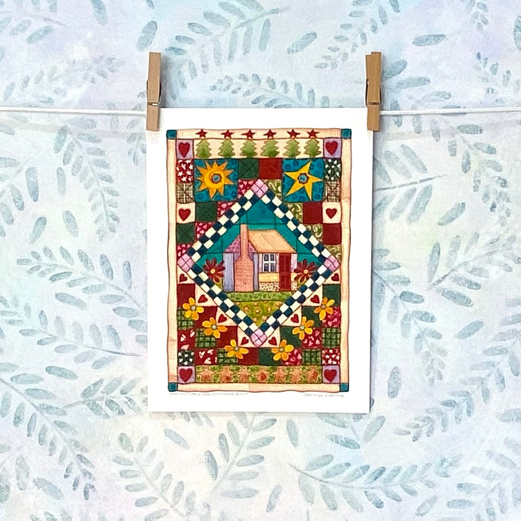 Cosy Patchwork House Mini Quilt - Unframed Art Print