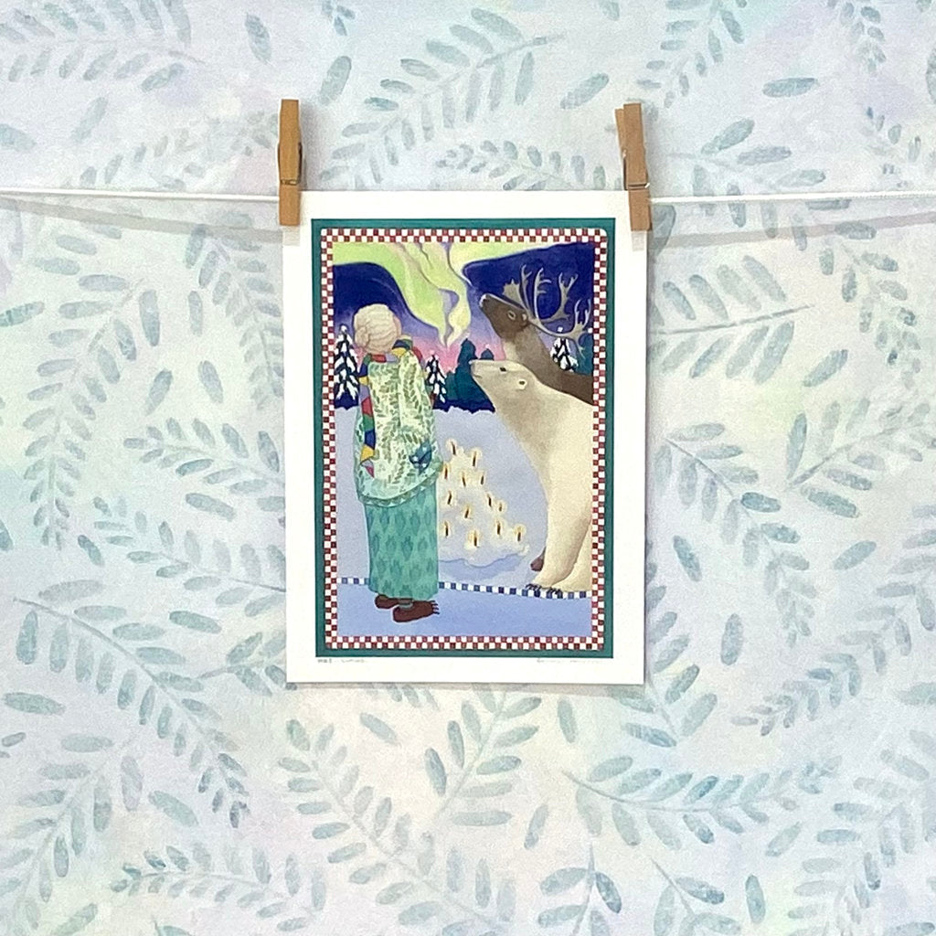 Woman, Polar Bear and Caribou - Forest Animal Print