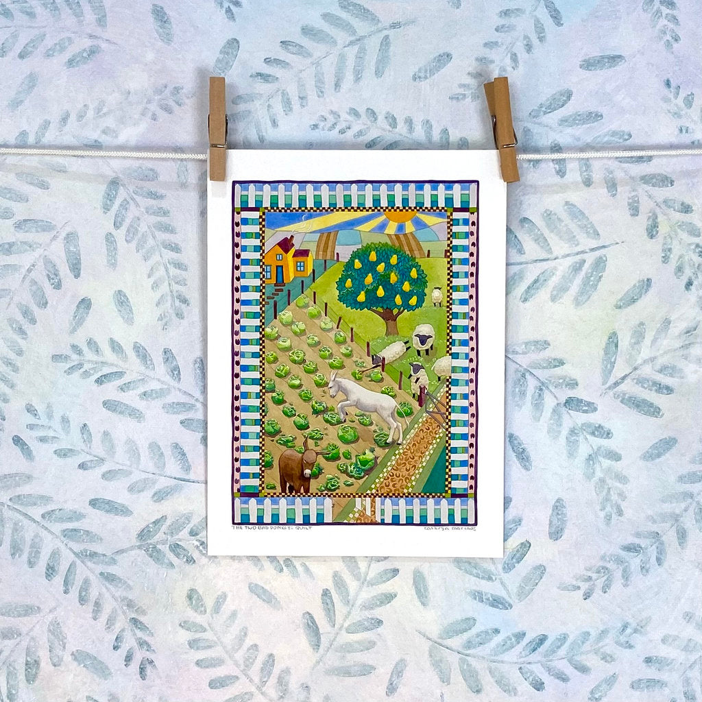 Donkeys and Vegetable Garden Mischief - Quirky Art Print