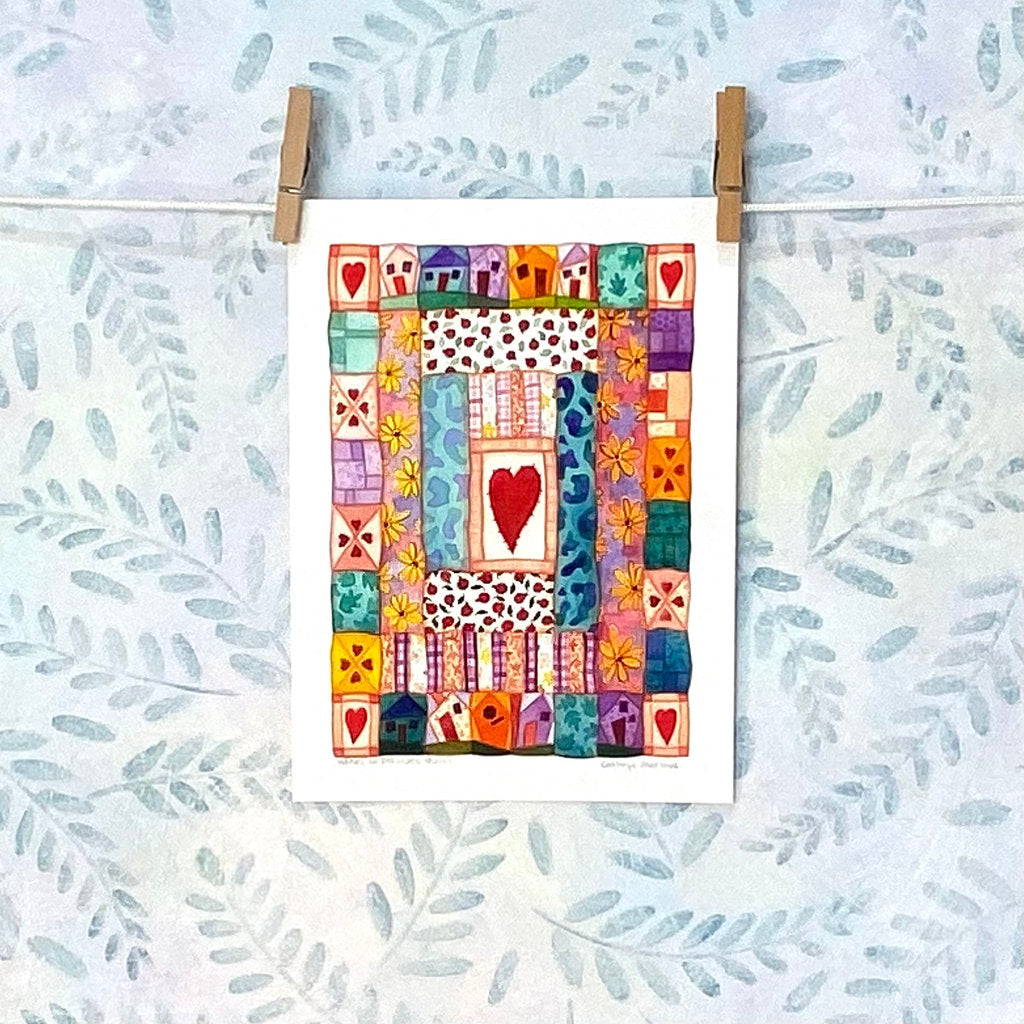 Heart Quilt with Ladybirds - Premium Artist's Print
