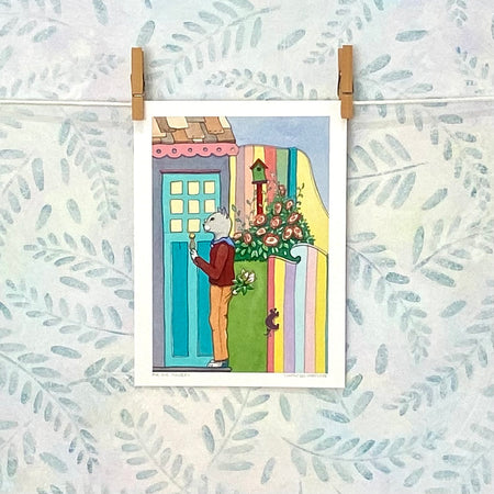 Handsome Cat Brings Flowers to his Sweetheart - Print (R5-nnox)