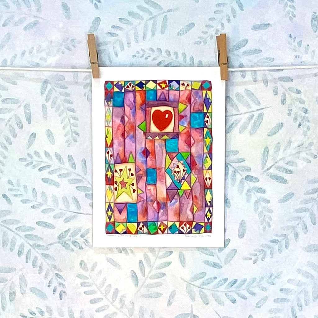 Colourful Heart Print from an Original Mini-quilt Painting