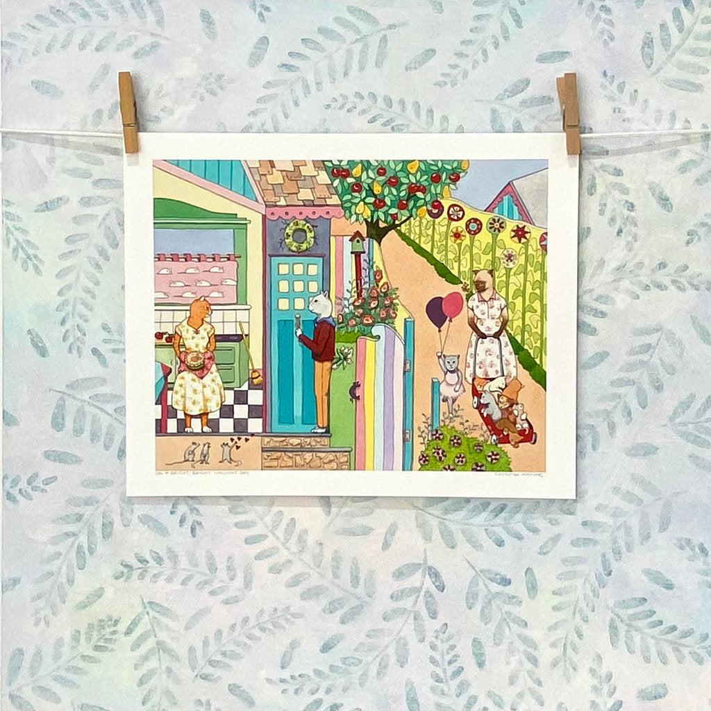 Handsome Cat Brings Flowers to his Sweetheart -  Print (R8-bsun)