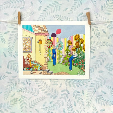 Cats Knitting, Painting Sunflowers and Picking Flowers - Print (R8-busy)