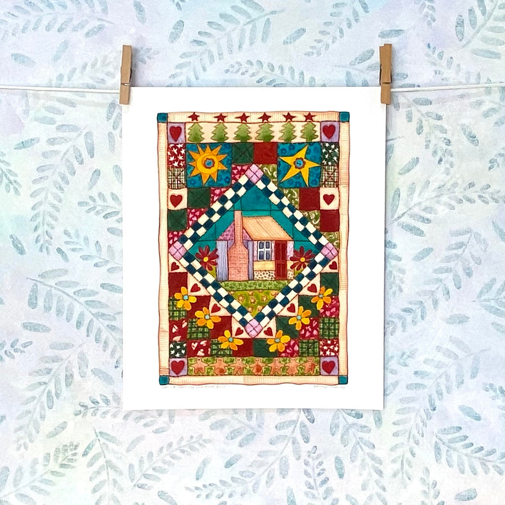 Cosy Patchwork House Mini Quilt - Unframed Art Print