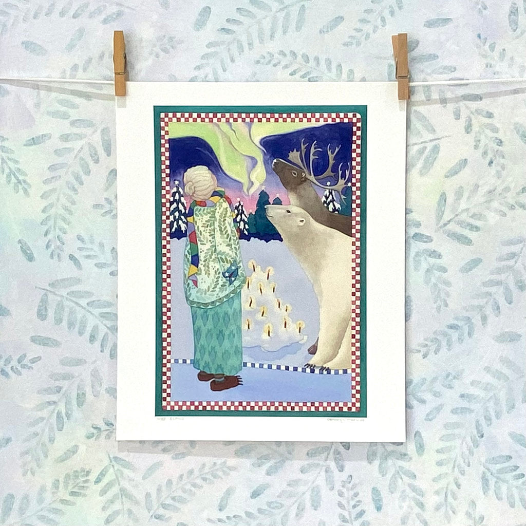 Woman, Polar Bear and Caribou - Forest Animal Print