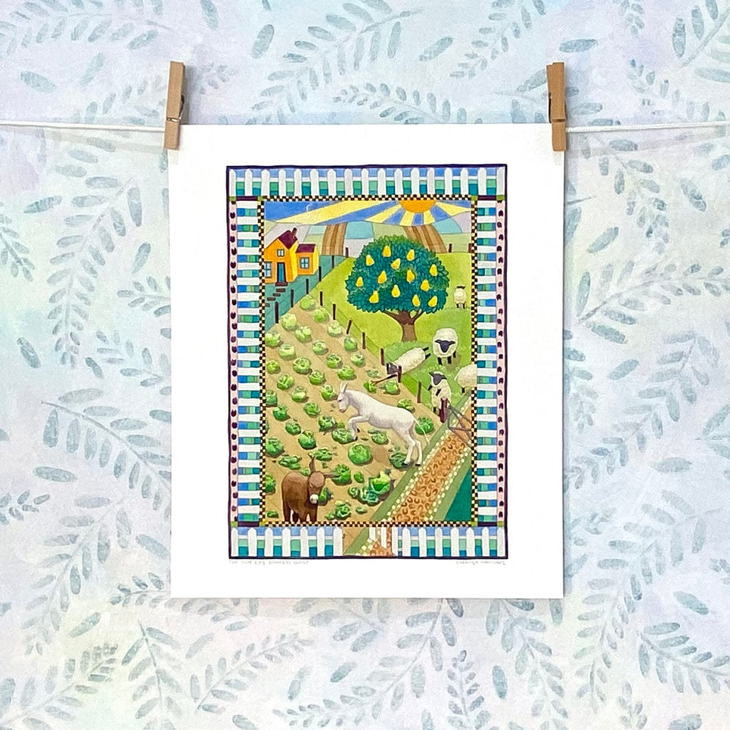 Donkeys and Vegetable Garden Mischief - Quirky Art Print