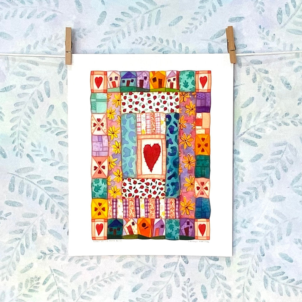 Heart Quilt with Ladybirds - Premium Artist's Print