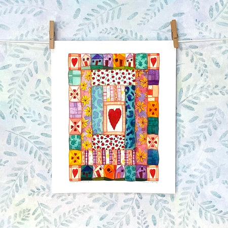 Heart Quilt with Ladybirds - Premium Artist's Print