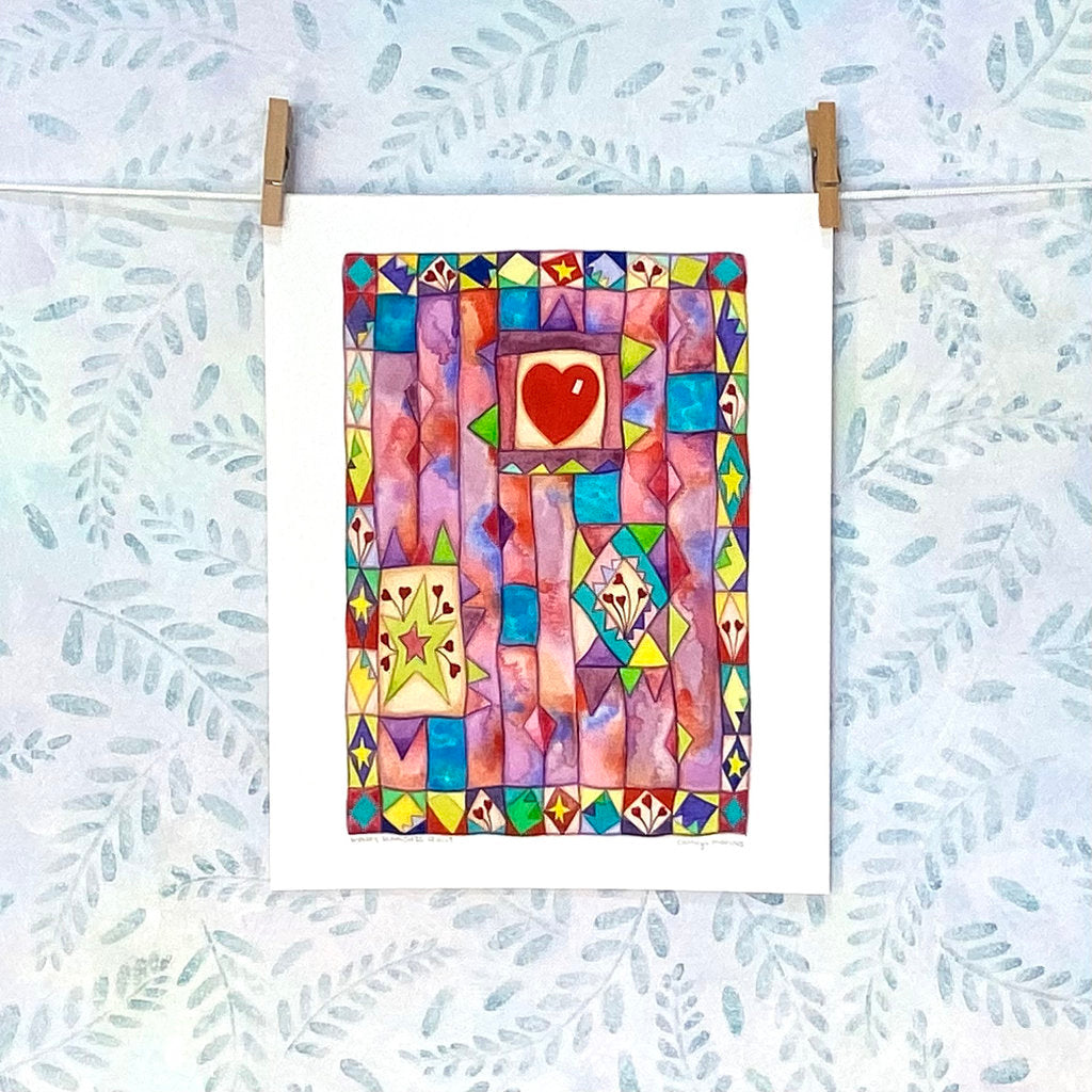 Colourful Heart Print from an Original Mini-quilt Painting
