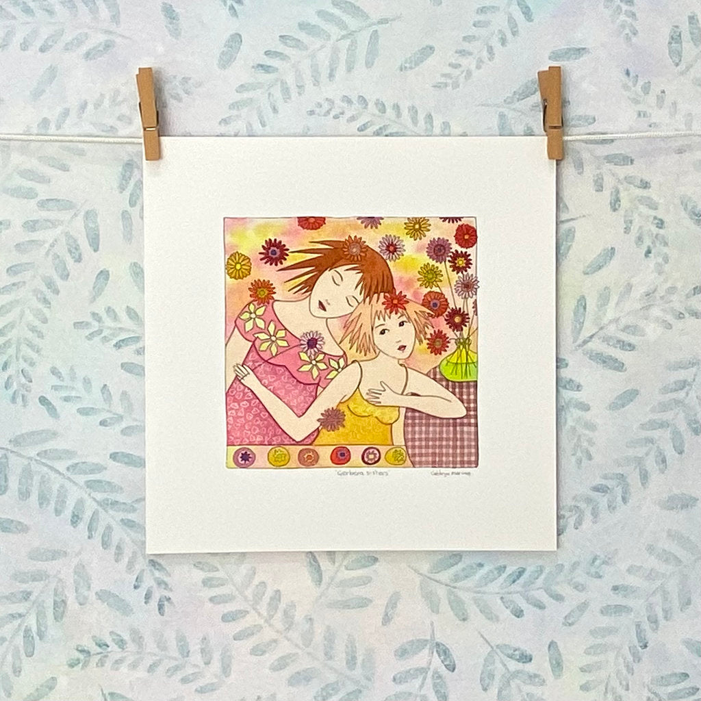 Whimsical Art Print of Women and Flowers (S12-gsis)