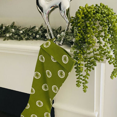 Handmade Linen Christmas Stocking – Screen Printed & Reusable
