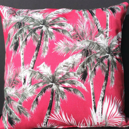 Pink palms design cushion cover. Tropical-Coastal