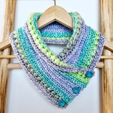 Ladies Neck warmer | Cowl | Scarf | Multi Colour | Adult | Vintage | Crochet | Buttoned