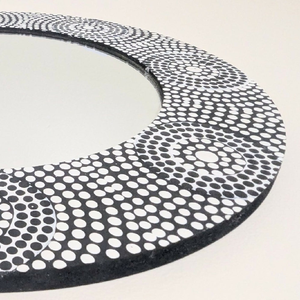 Black & White Handpainted Dot Art Mirror