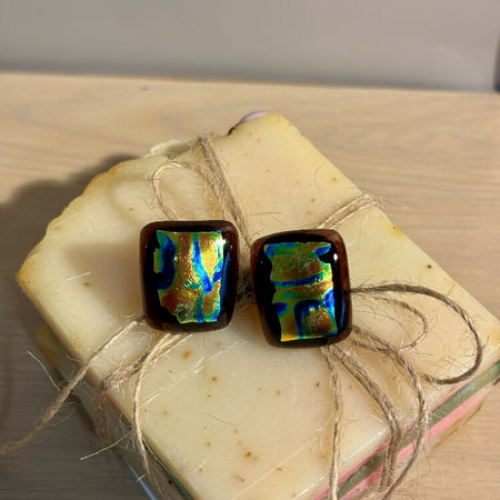 Dichroic Glass Earrings - Plum & Rainbow