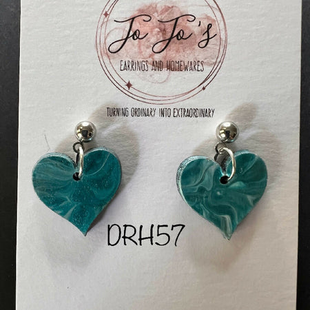 Earring Heart Teal, White, Gold