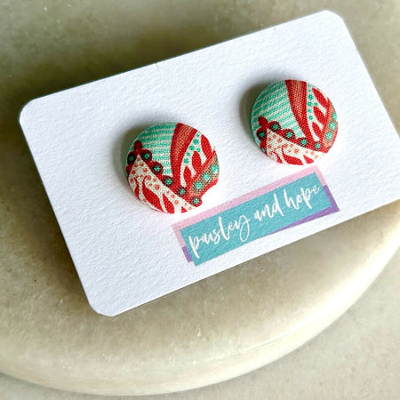23mm Fabric Button Statement Stud Earrings - Choose Design
