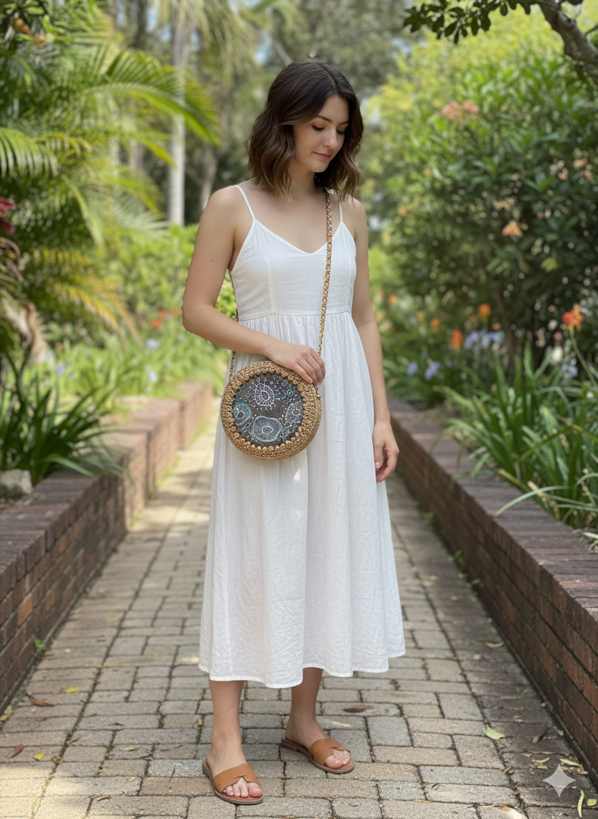 Crochet bag with unique artwork | Round crossbody bag