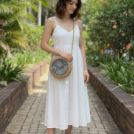 Crochet bag with unique artwork | Round crossbody bag