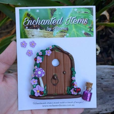Mini Polymer Clay Fairy Door with Mushroom & Flowers